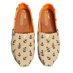 Toms Natural Burlap Anchor Print Classic shoes sz 7.5
